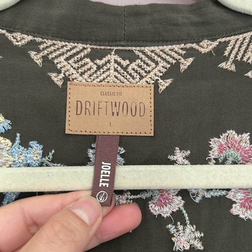 Driftwood Green Joelle Embroidered Open Front Kimono Pockets Size Large - Picture 5 of 10